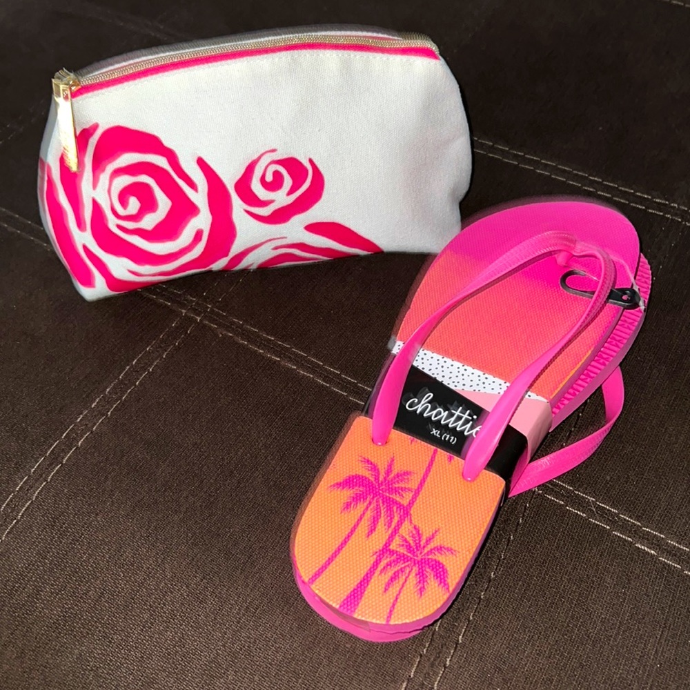 LANCÔME Cosmetic Bag/CHATTIES Sandals Set 🏝️🌹